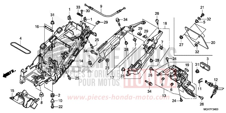 GARDE-BOUE ARRIERE de VFR1200X "Crosstourer" Méca PEARL GLARE WHITE (NHB53B) 2015